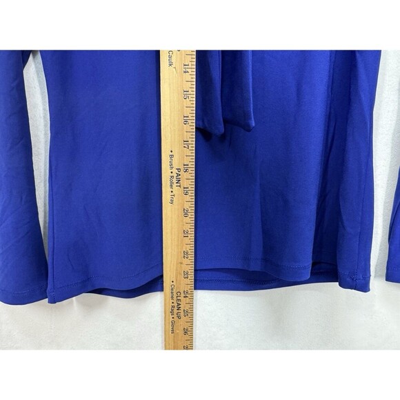 Clara Sun Woo Keyhole Bow Top Womens XS Cobalt Blue Long Sleeve Stretch USA Made - Picture 4 of 8
